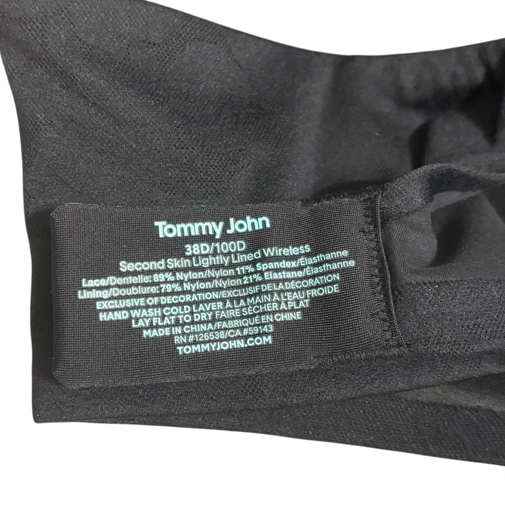 Tommy John Bra 38D Second Skin Lightly‎ Lined Wireless Black Lace New